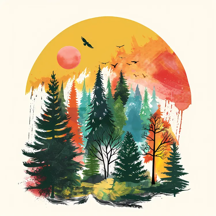 Sunset Forest Illustration