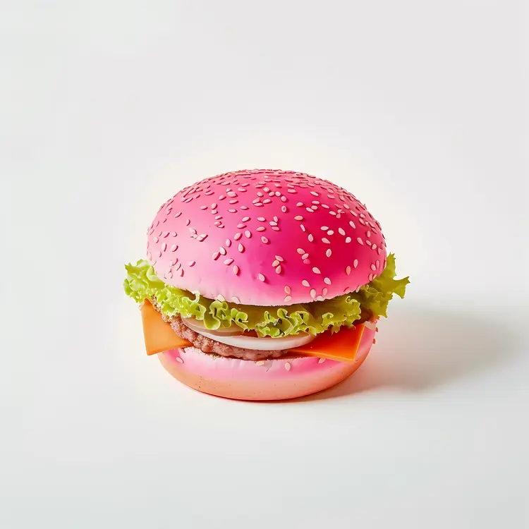 Pink Burger with Lettuce and Cheese