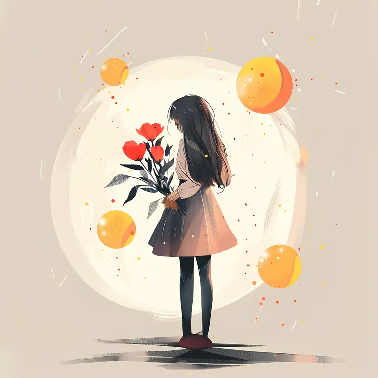 Cute Girl Holding Flowers Illustration