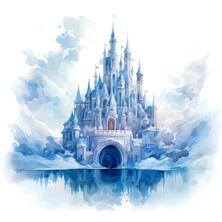 Enchanted Ice Castle Amidst Snowy Peaks