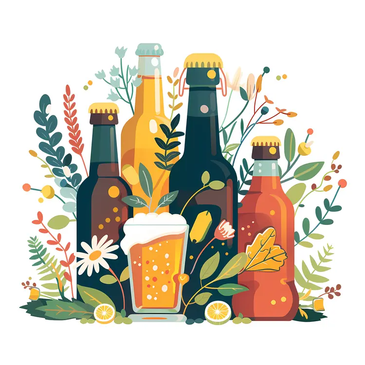Beer Bottles with Glass and Foam