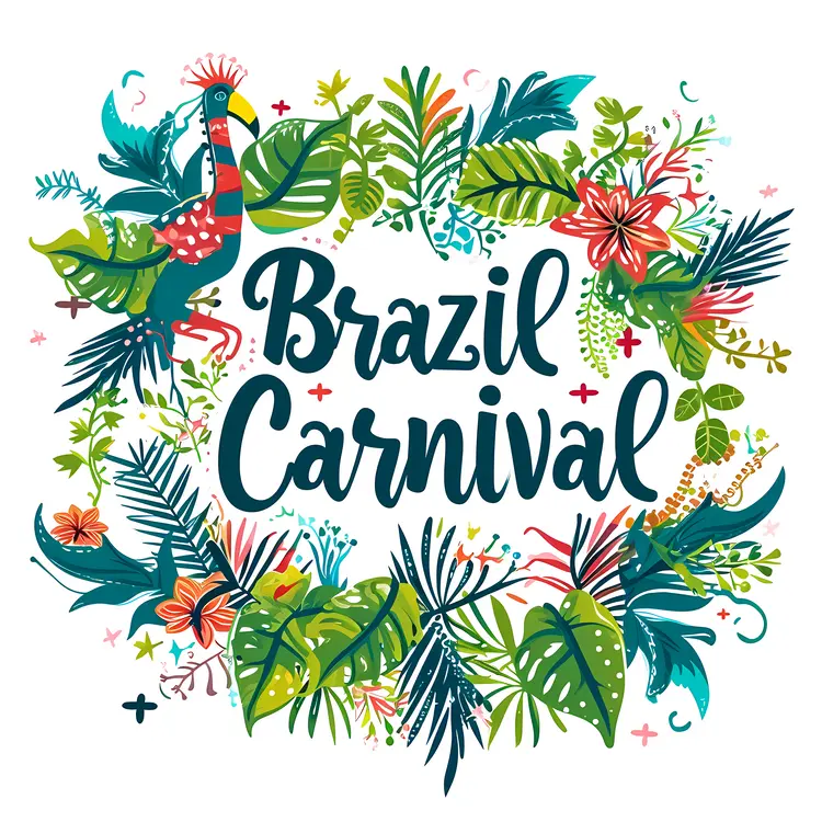 Festive Brazil Carnival Celebration with Tropical Birds and Flowers