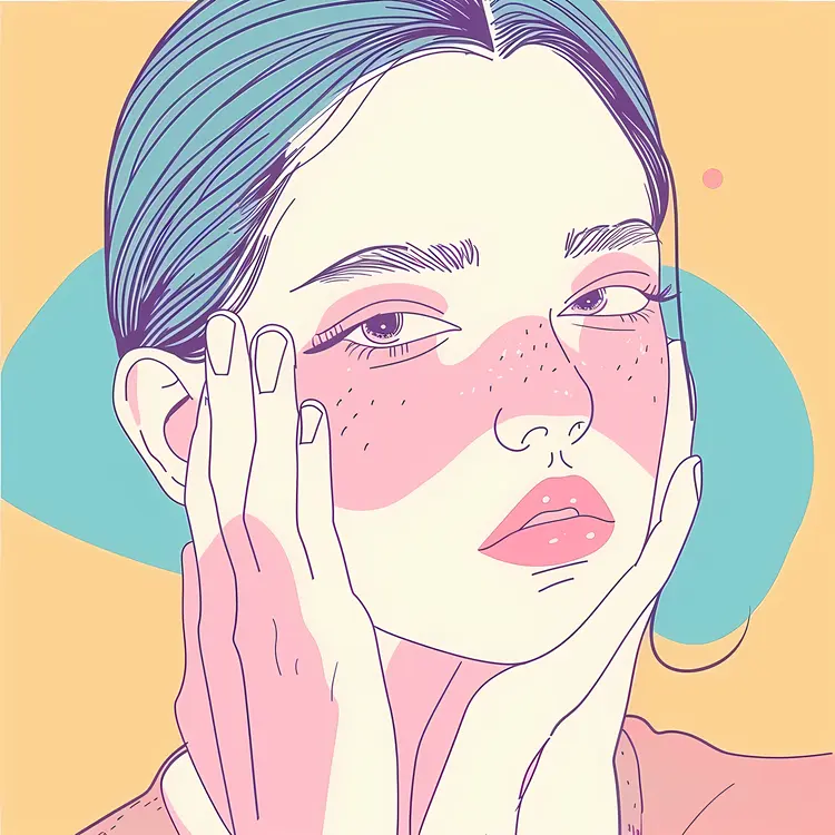 Illustrated Woman with Freckles and Blue Hair