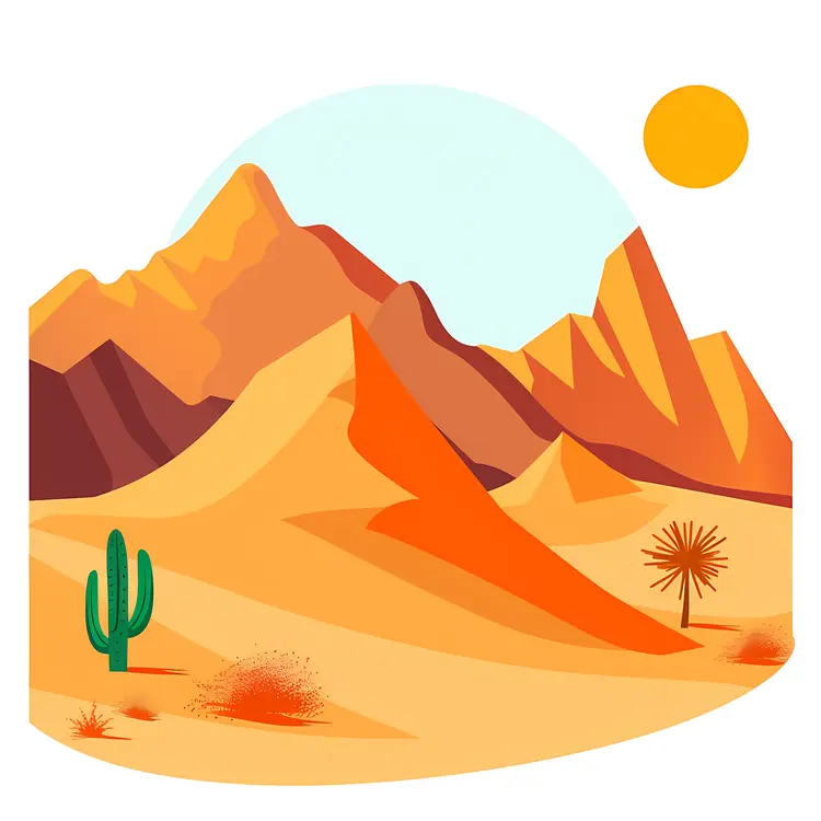 Desert Landscape with Sand Dunes and Cactus