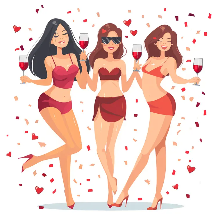Party Girls in Bikinis with Drinks