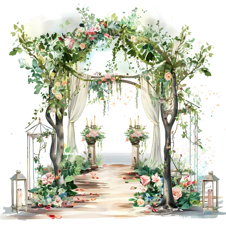 Floral Wedding Arch with Lanterns