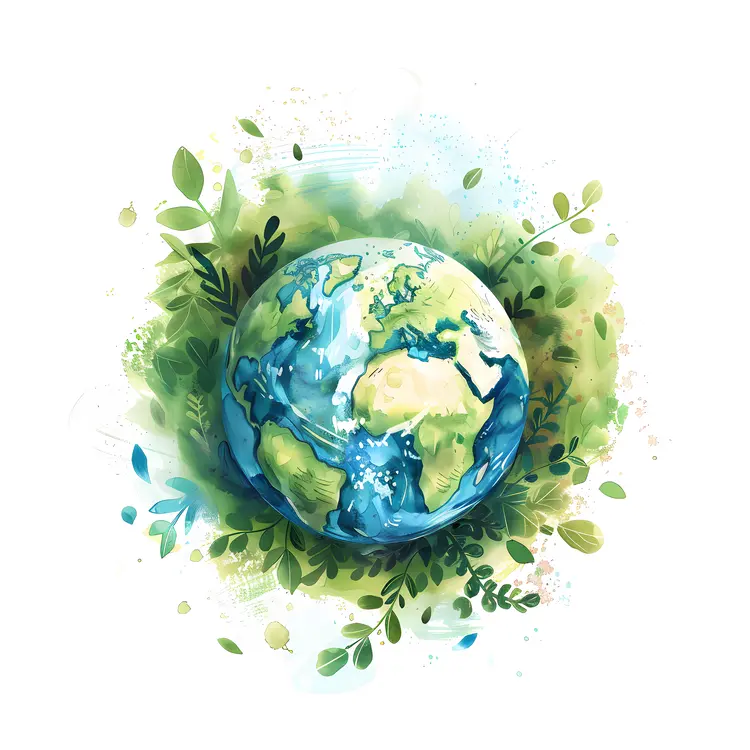 Earth with Leaves Illustration