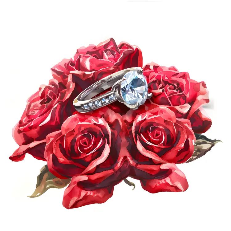 Red Roses and Diamond Ring for Romantic Proposal
