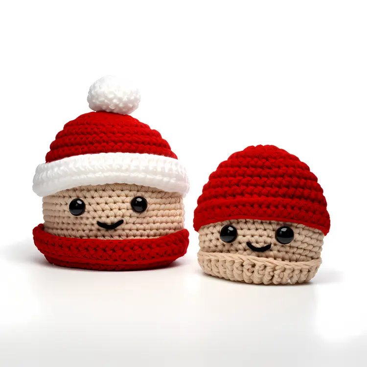 Smiling Face with Red and White Crochet Hat