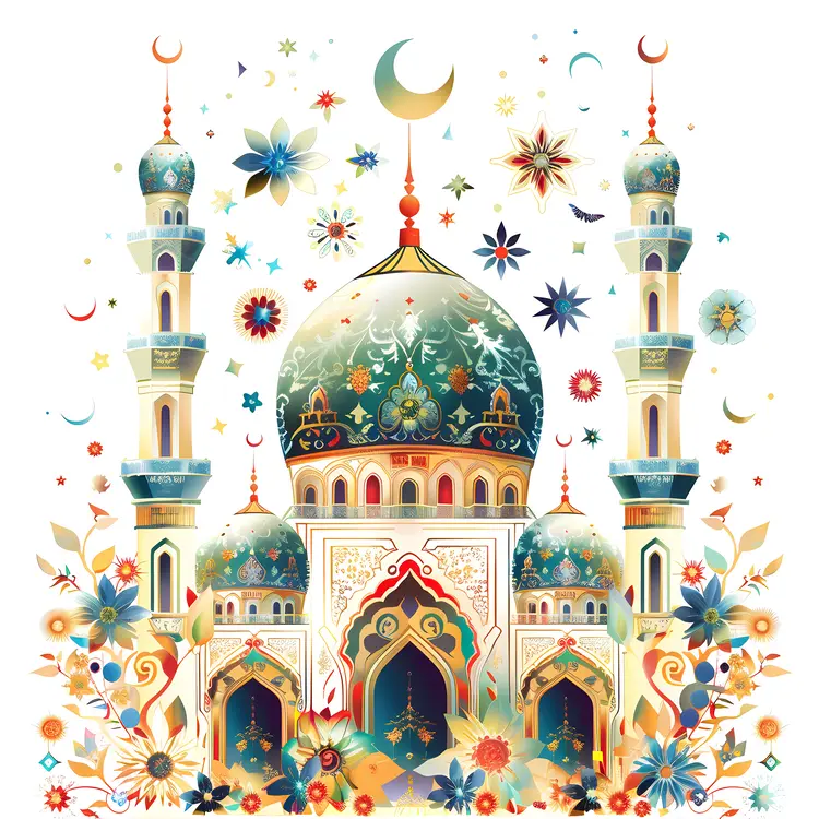 Green and Gold Mosque with Floral Design