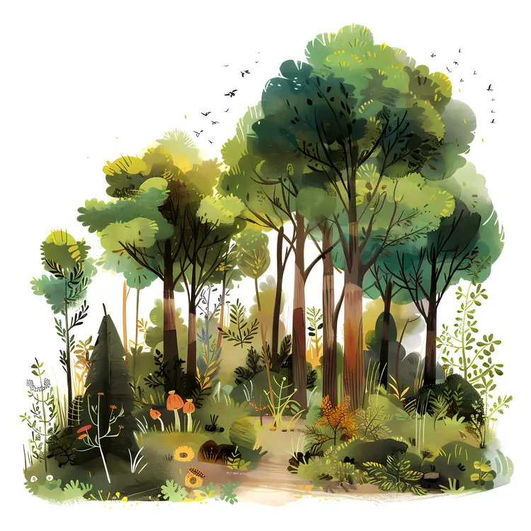 Dense Forest with Various Trees