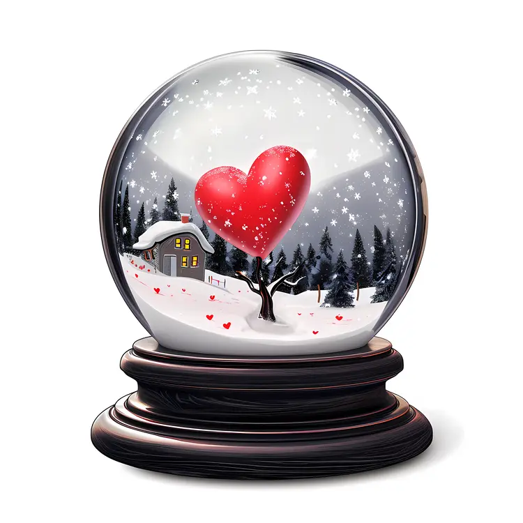 Red Heart in Snow Globe with Tree