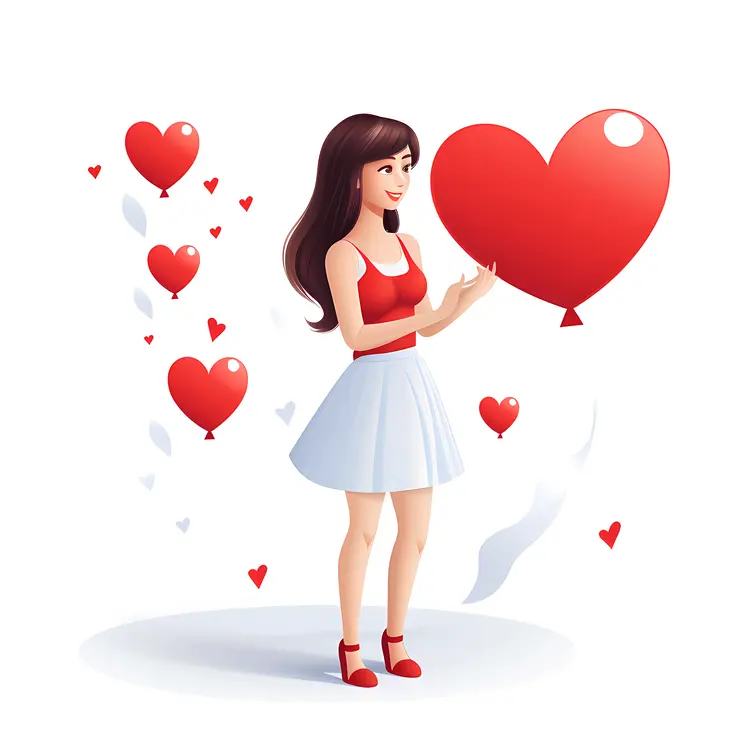 Woman Holding Red Heart Balloon