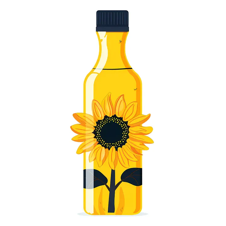 Sunflower Oil Bottle with Sunflower Illustration