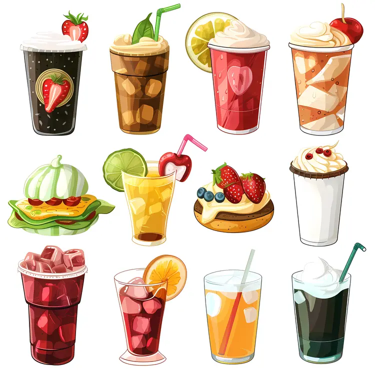 Colorful Drinks and Snacks Icons