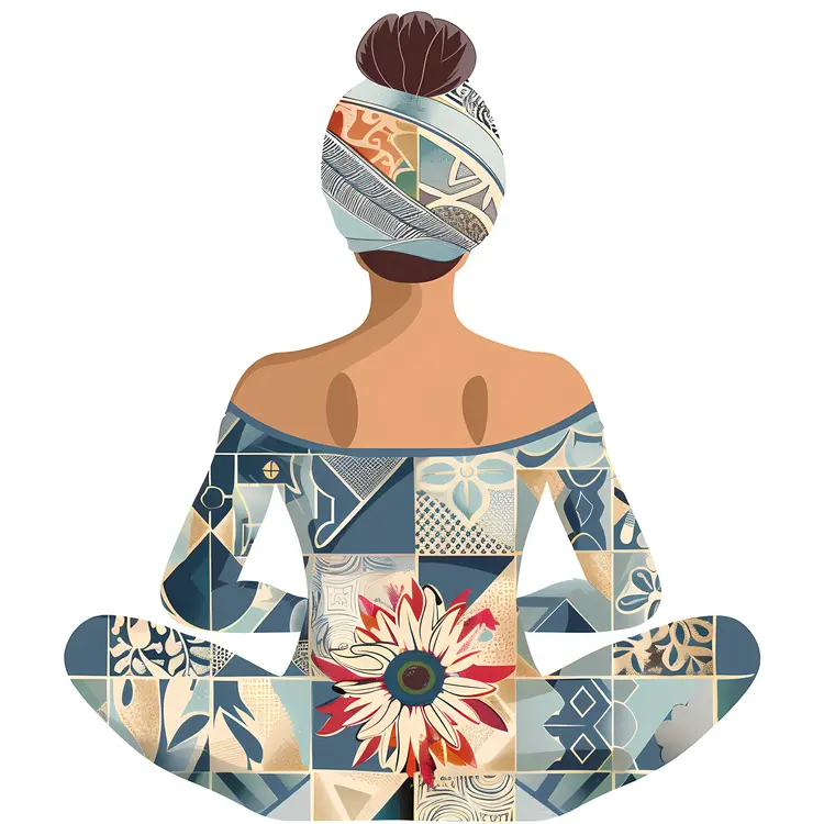 Meditating Woman in Patchwork Outfit