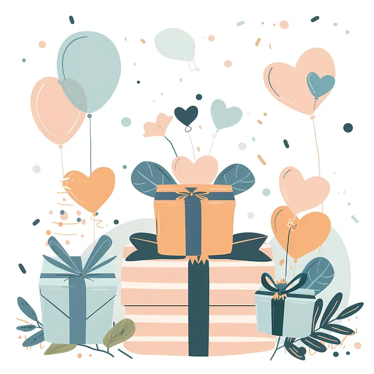 Colorful Gift Boxes with Balloons