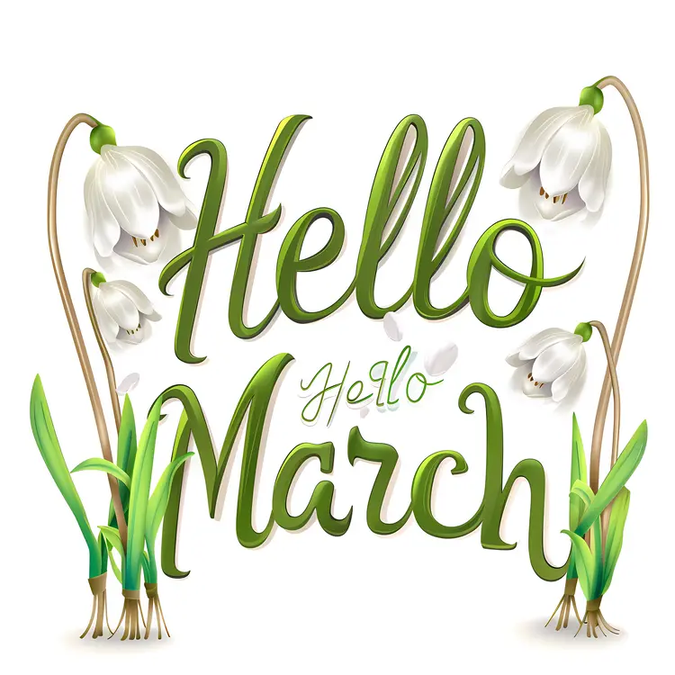 Hello March with White Flowers