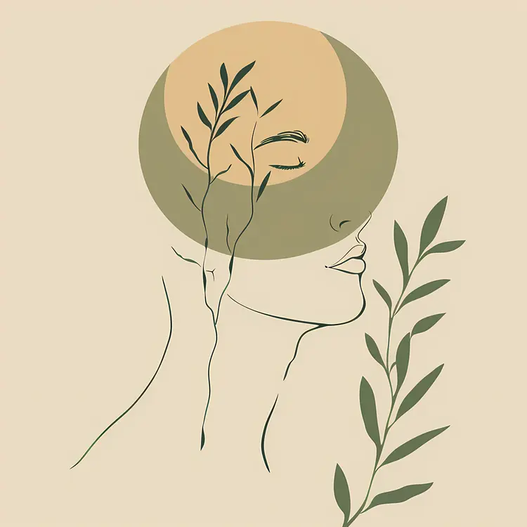 Abstract Face with Leaves and Sun