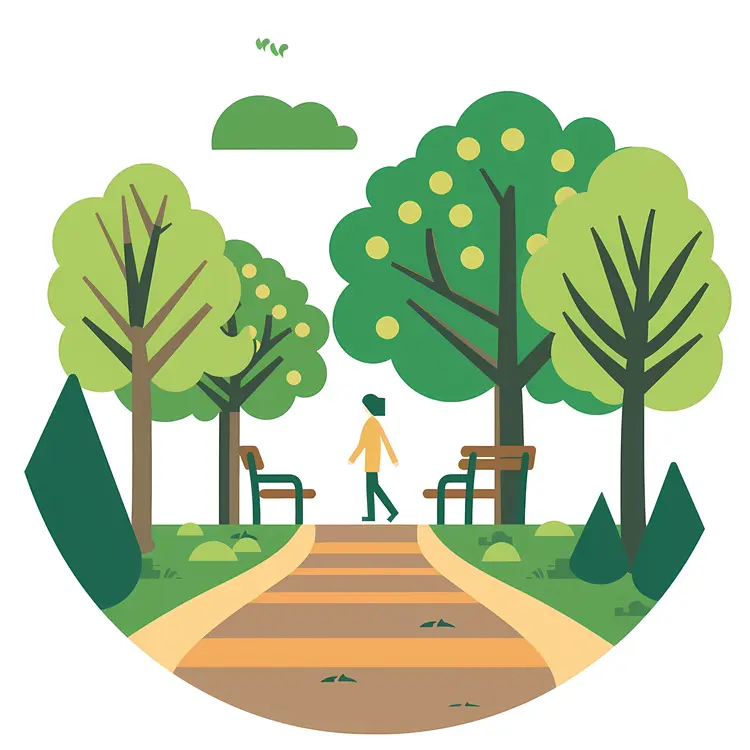 Man Walking in a Park with Pathway