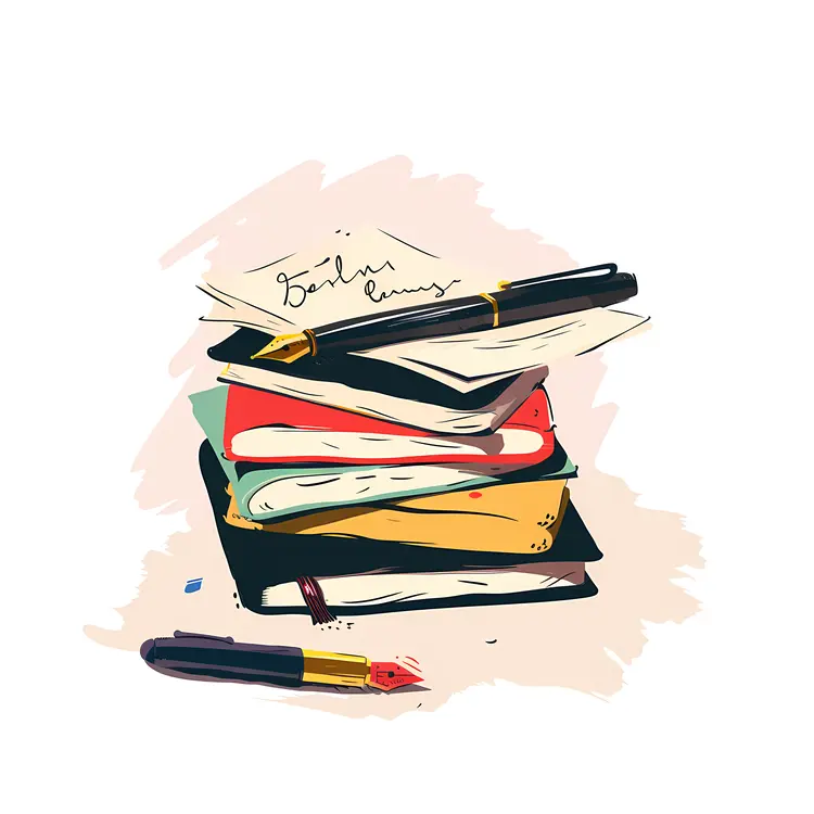 Stack of Books with Fountain Pen