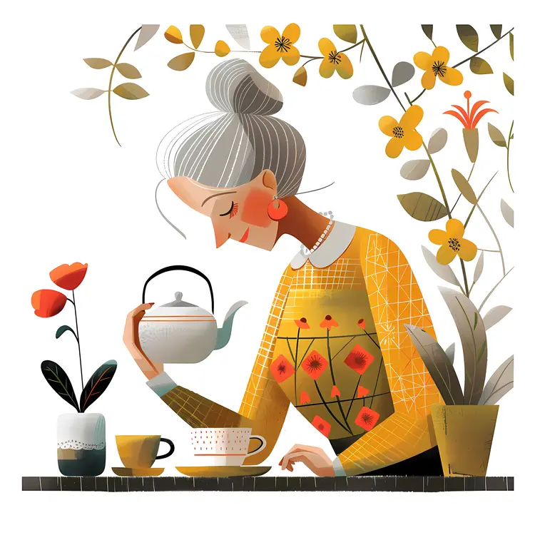 Elderly Woman Enjoying Tea Time