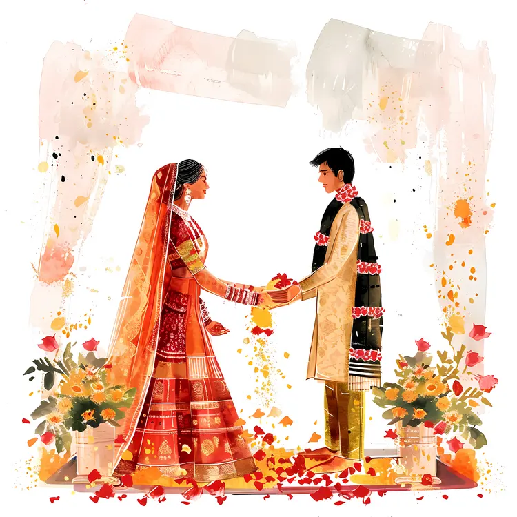 Traditional Wedding Couple Illustration