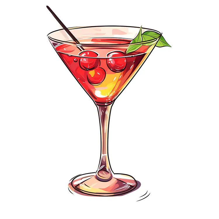 Refreshing Cocktail with Cherries Illustration
