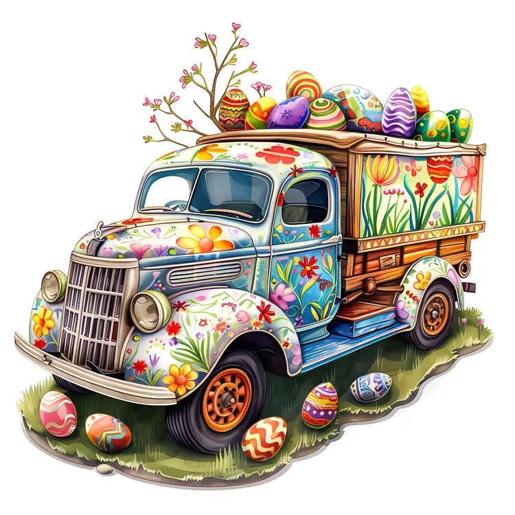 Vintage Truck with Easter Eggs