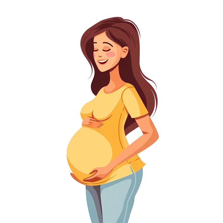 Happy Pregnant Woman in Yellow Shirt