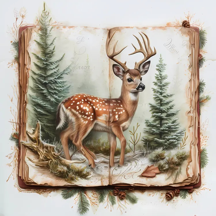 Open Book with Deer Illustration