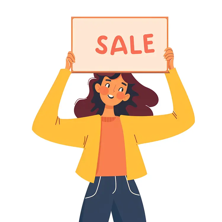 Girl Holding Sale Sign with Red Letters