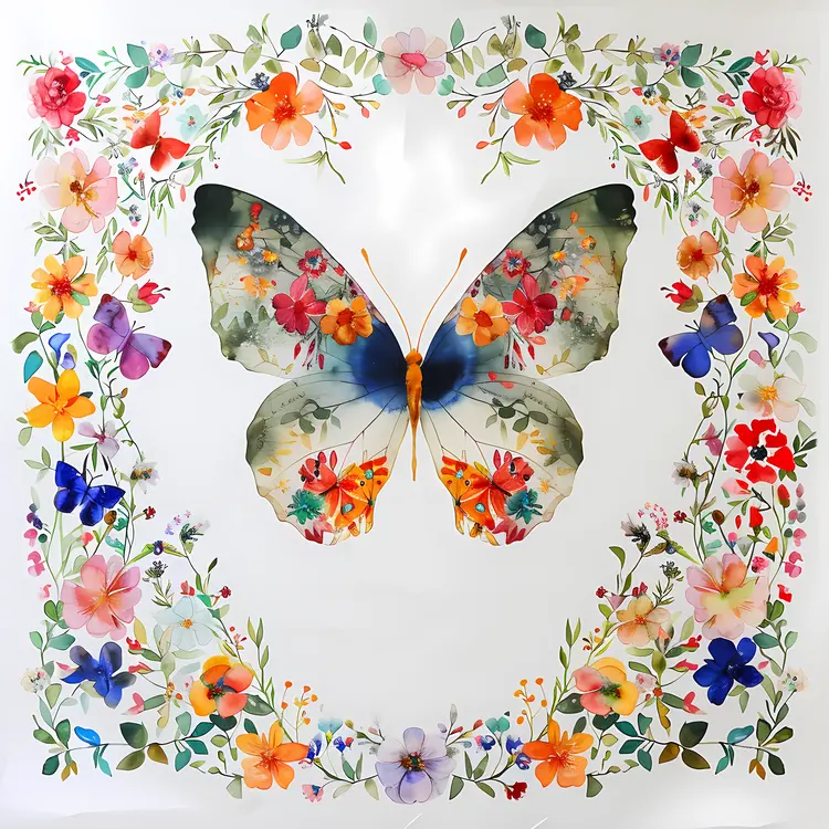Colorful Butterfly with Floral Wreath