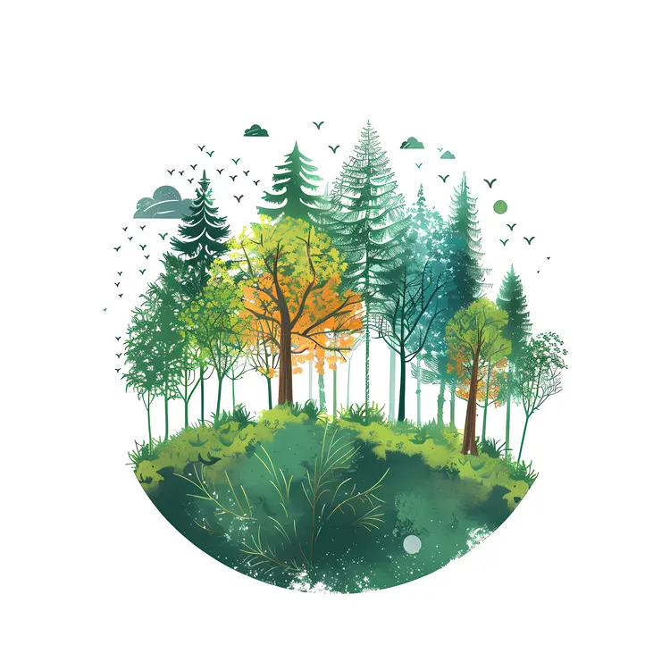 Colorful Forest with Birds