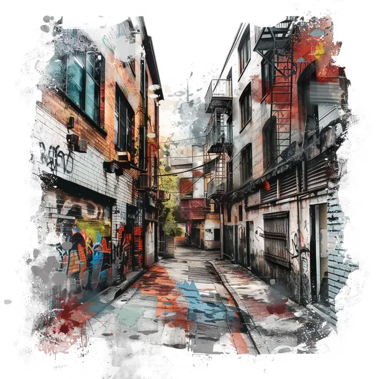 Colorful Urban Alley with Graffiti