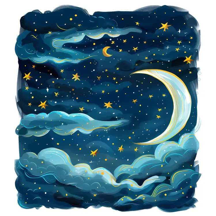 Beautiful Night Sky with Moon and Stars