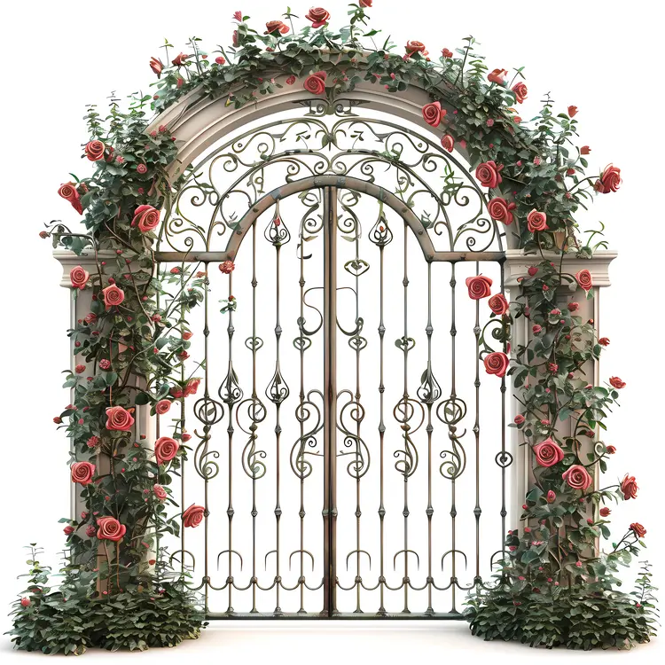 Iron Gate with Pink Roses