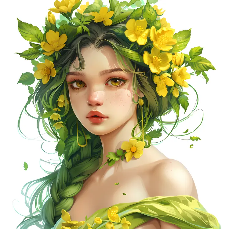 Girl with Green Hair and Flower Crown