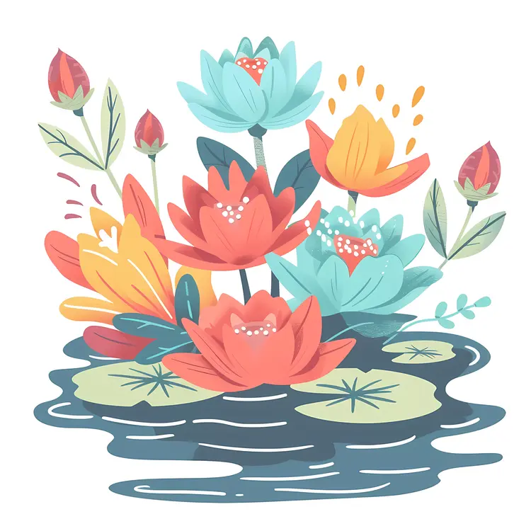 Colorful Flowers in a Pond