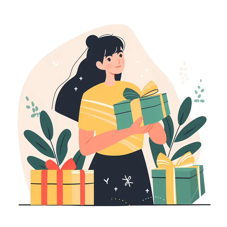 Woman Holding Gift Boxes with Plants