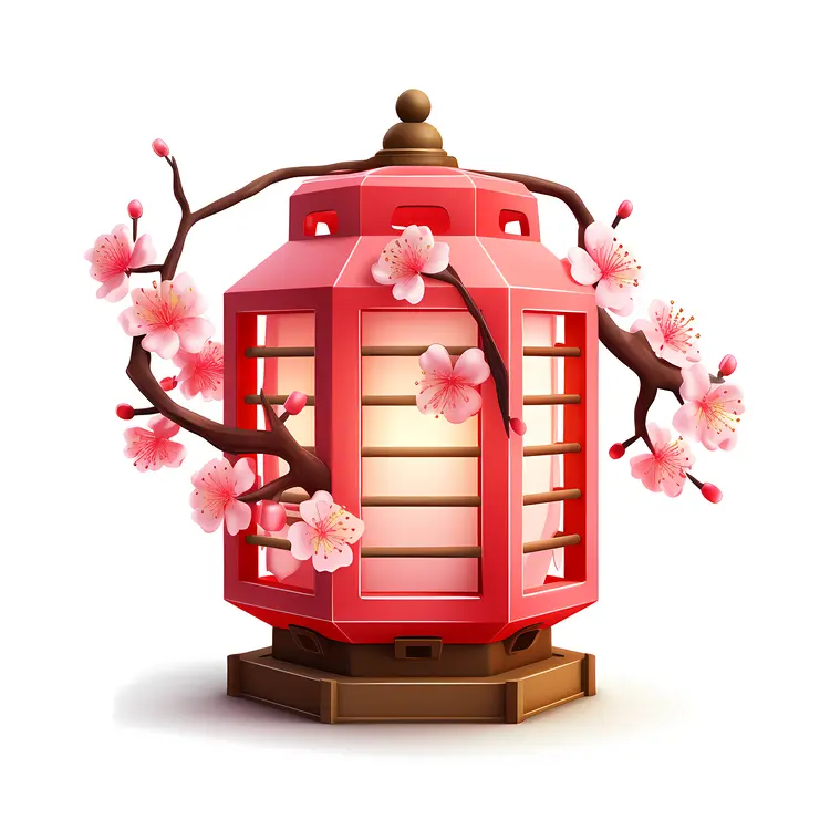 Red Lantern with Cherry Blossoms for Chinese New Year