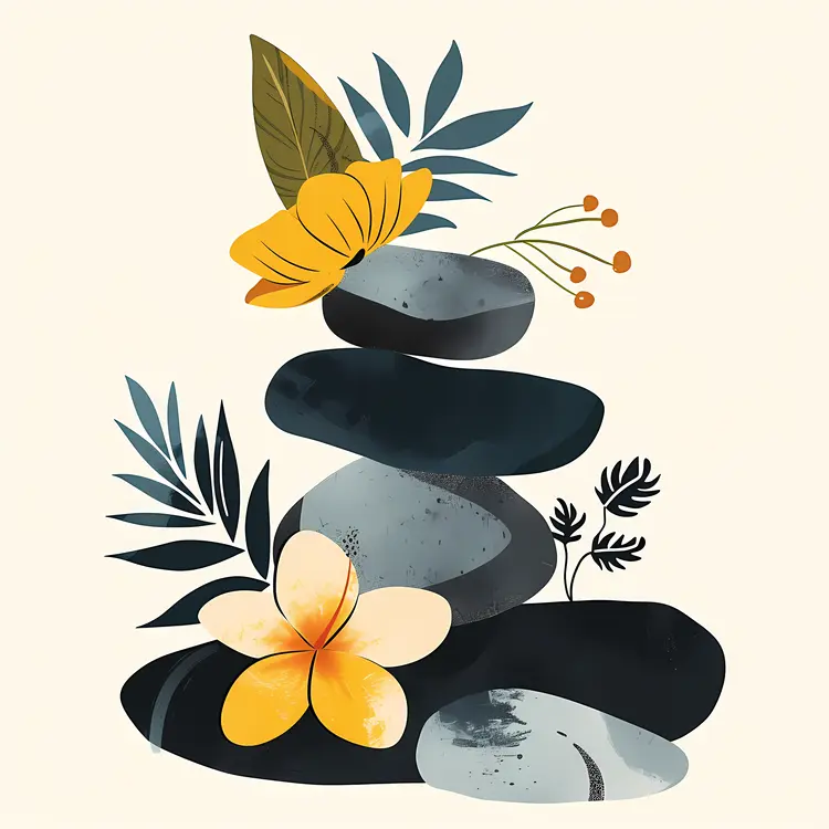 Stacked Stones with Yellow Flower for Relaxation