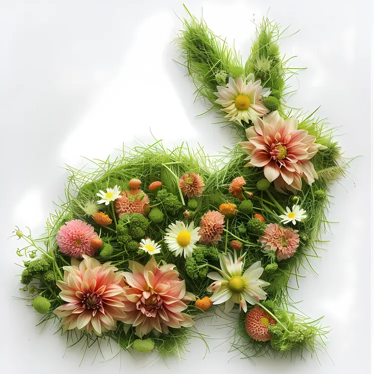 Floral Rabbit with Pink and White Flowers