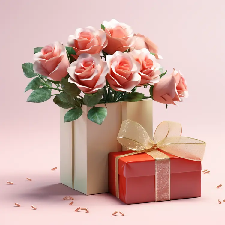 Lovely pink roses and gift boxes for a special occasion