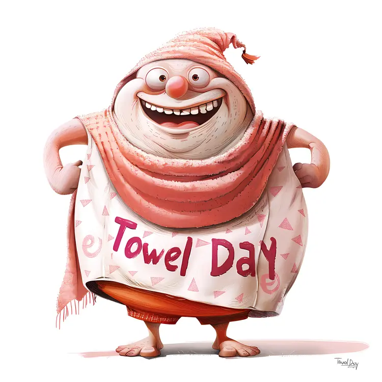 Cartoon Character Celebrating Towel Day