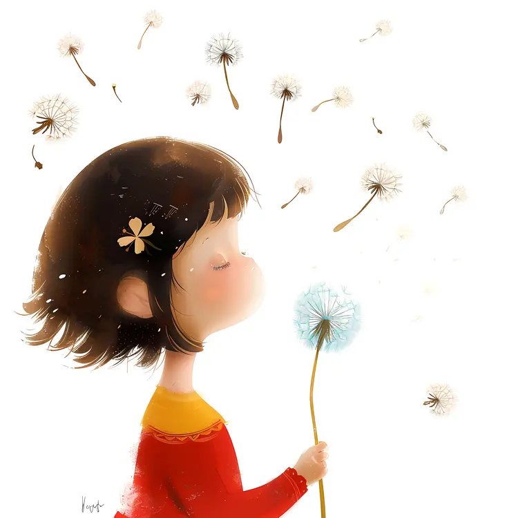 Girl Blowing a Dandelion