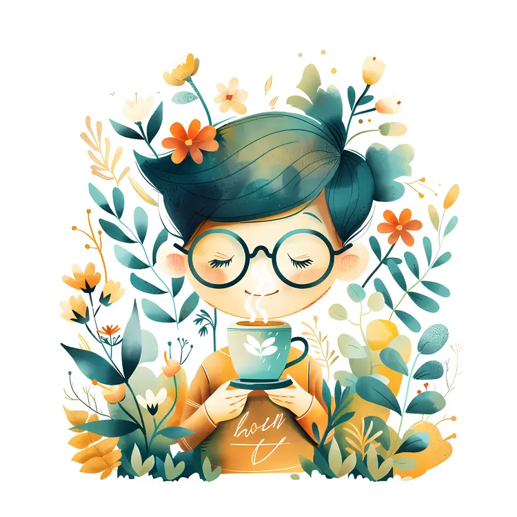 Person with Coffee and Flowers