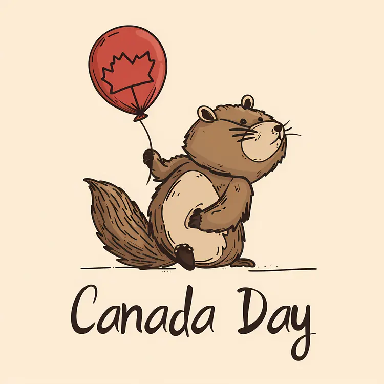 Cute Beaver with Balloon for Canada Day Celebration