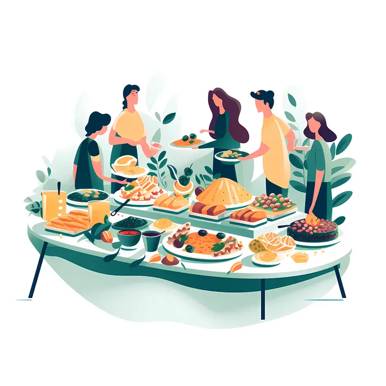 Women at a Buffet Table