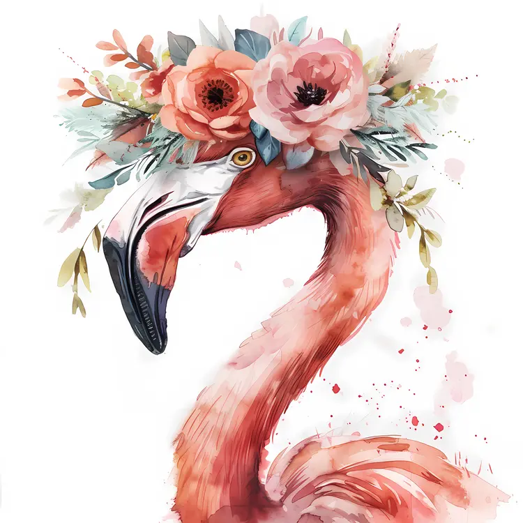 Flamingo with Flower Crown Illustration